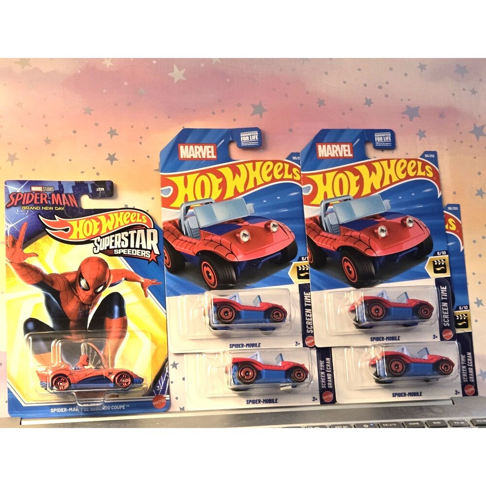 Hot Wheels Marvel SpiderMan 5 Car Lot 4x Spider-Mobile 1x Superstar Speeders